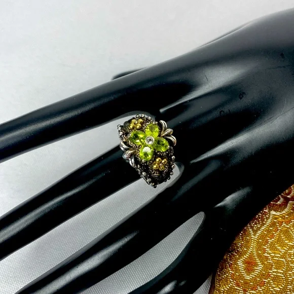 Barbara Bixby most beautiful Peridot sterling and 18k accents gold ring - Picture 2 of 7